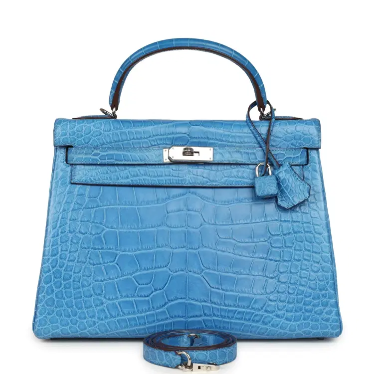 Pre-owned Hermes Kelly Retourne 32 Bleu Mykonos Matte Alligator Palladium Hardware-Hover-Image