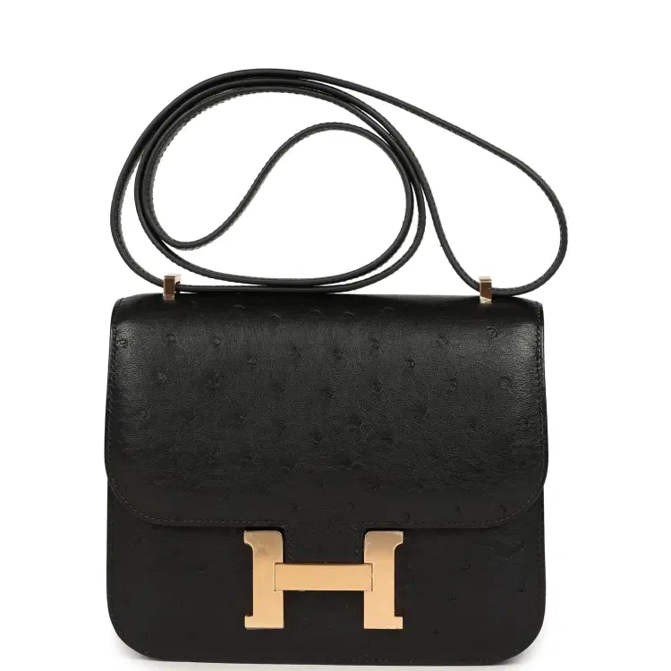 Pre-owned Hermes Constance 18 Black Ostrich Rose Gold Hardware-Hover-Image