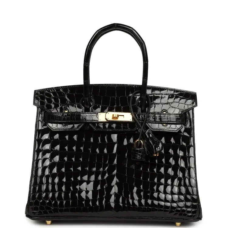 Hermes Birkin 30 Black Shiny Crocodile Niloticus Gold Hardware-Hover-Image