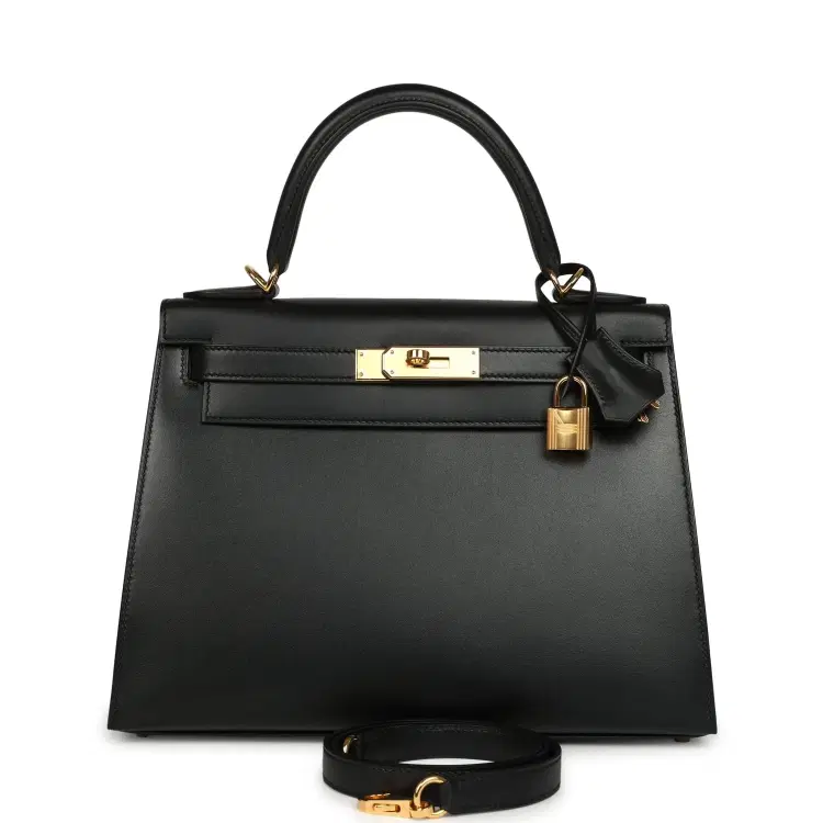 Pre-owned Hermes Kelly Sellier 28 Black Tadelakt Gold Hardware-Hover-Image