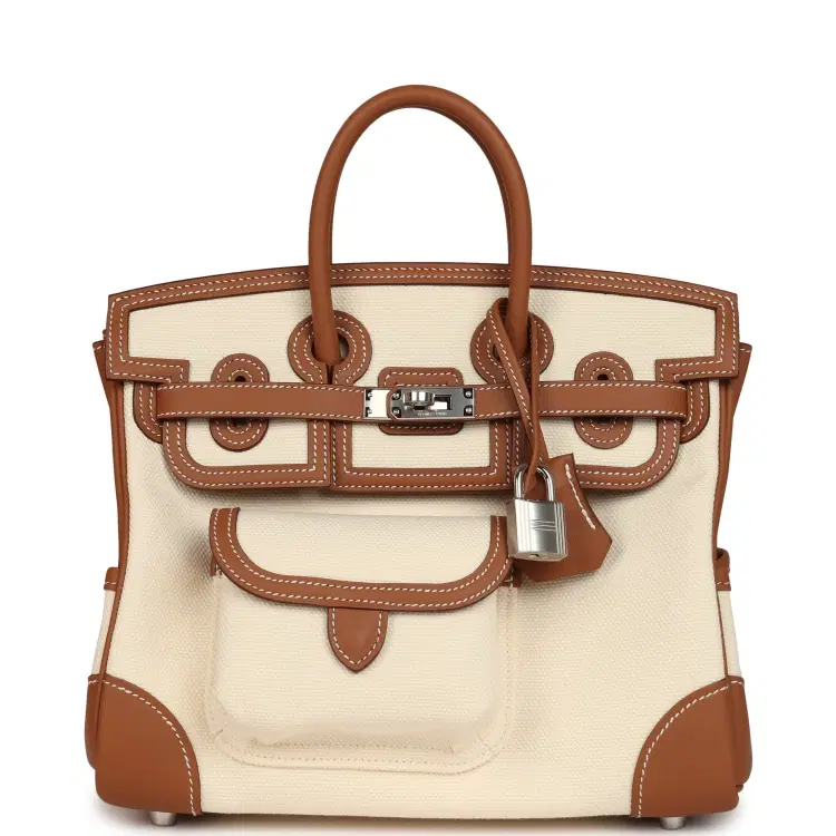 Hermes Birkin 25 Cargo Ecru Toile Goeland and Gold Swift Palladium Hardware-Hover-Image