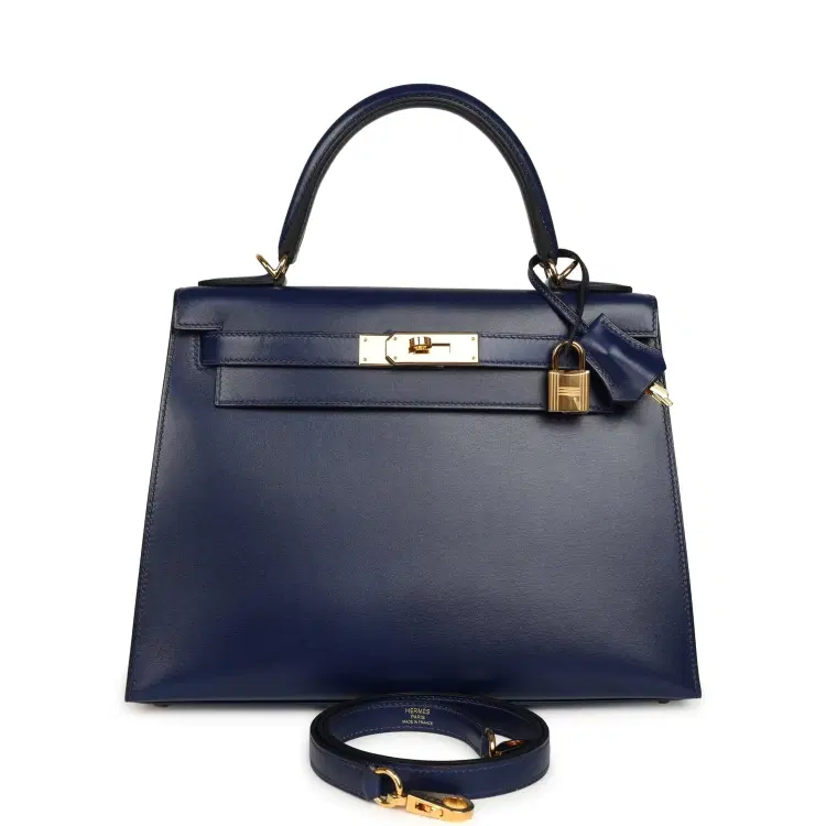 Pre-owned Hermes Kelly Sellier 28 Bleu Saphir Box Gold Hardware-Hover-Image