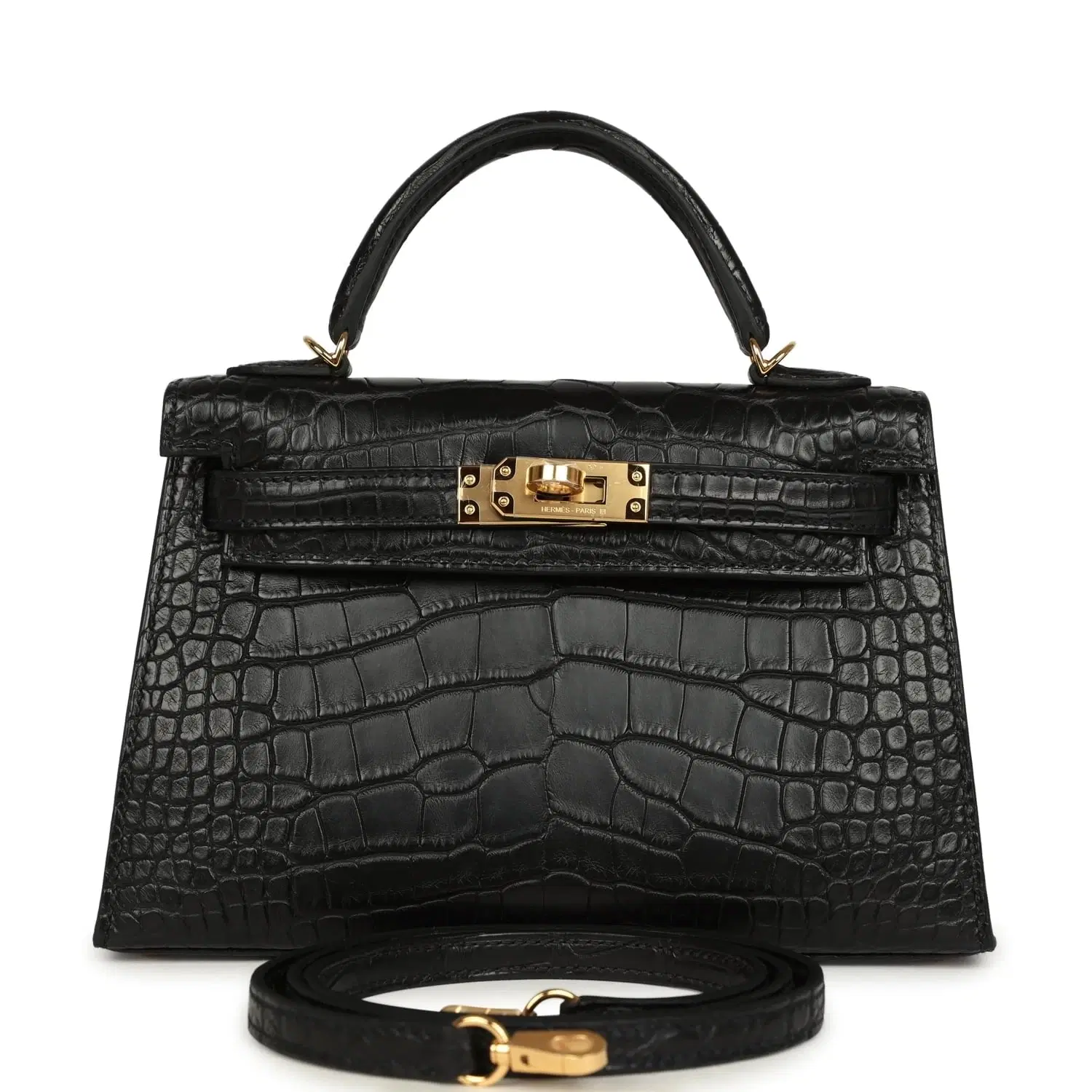 Hermes Special Order (HSS) Kelly Sellier 20 Black Verso Matte Alligator Gold Hardware