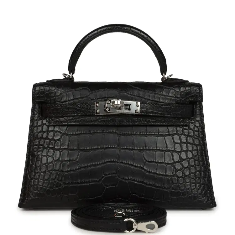 Hermes Special Order (HSS) Kelly Sellier 20 Black Verso Matte Alligator Palladium Hardware-Hover-Image