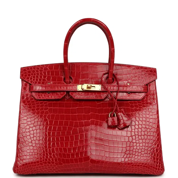 Pre-owned Hermes Birkin 35 Braise Shiny Porosus Crocodile Gold Hardware-Hover-Image