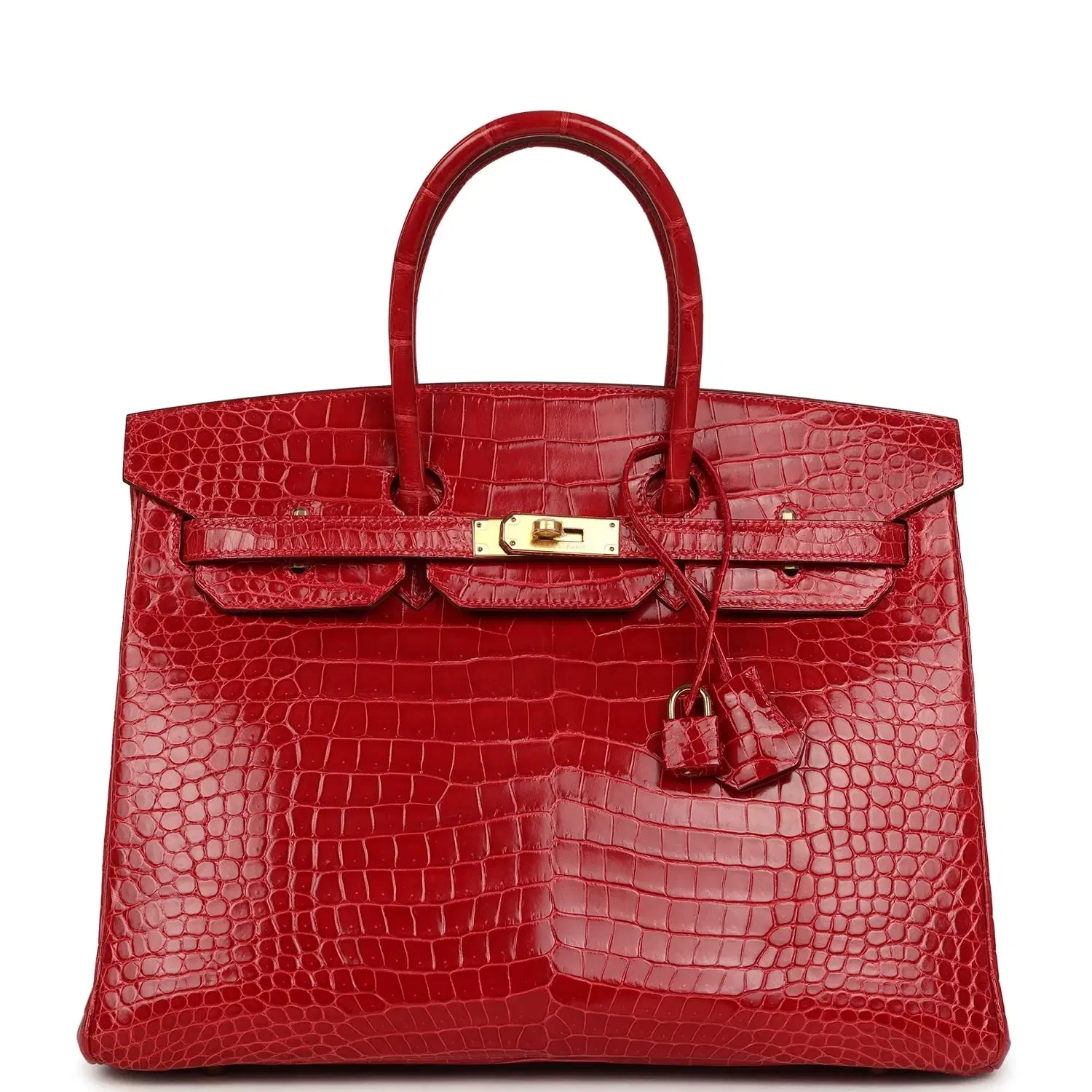 Pre-owned Hermes Birkin 35 Braise Shiny Porosus Crocodile Gold Hardware