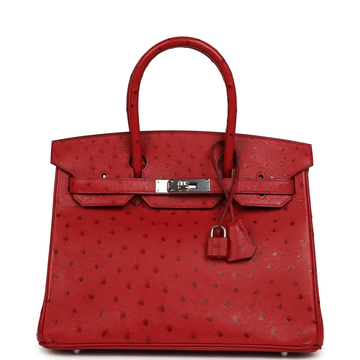 Pre-owned Hermes Birkin 30 Rouge Vif Ostrich Palladium Hardware