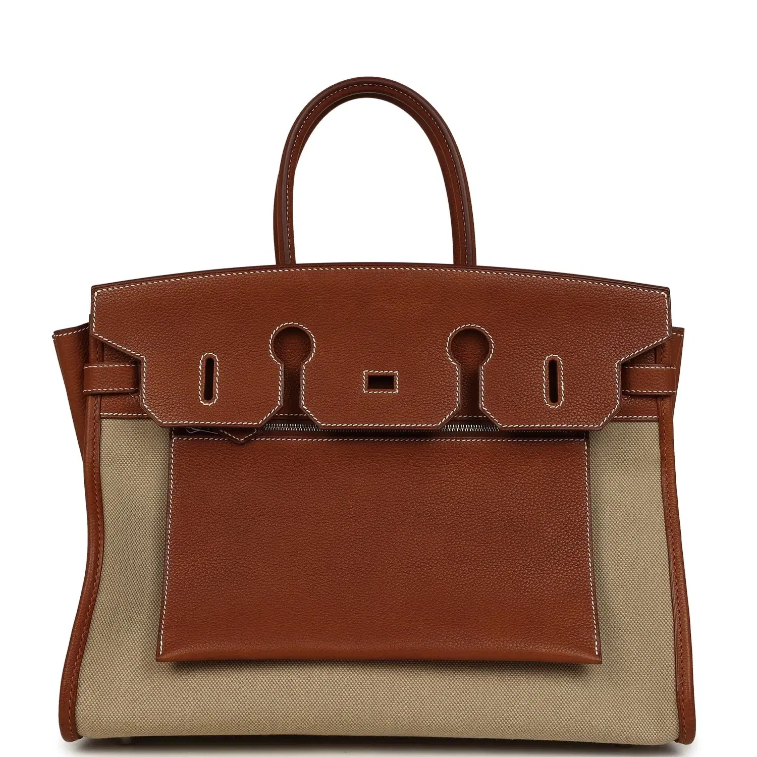 Hermes Birkin 35 A L'Envers Ficelle-Ecru H Dyed Canvas and Fauve Barenia Faubourg Palladium Hardware