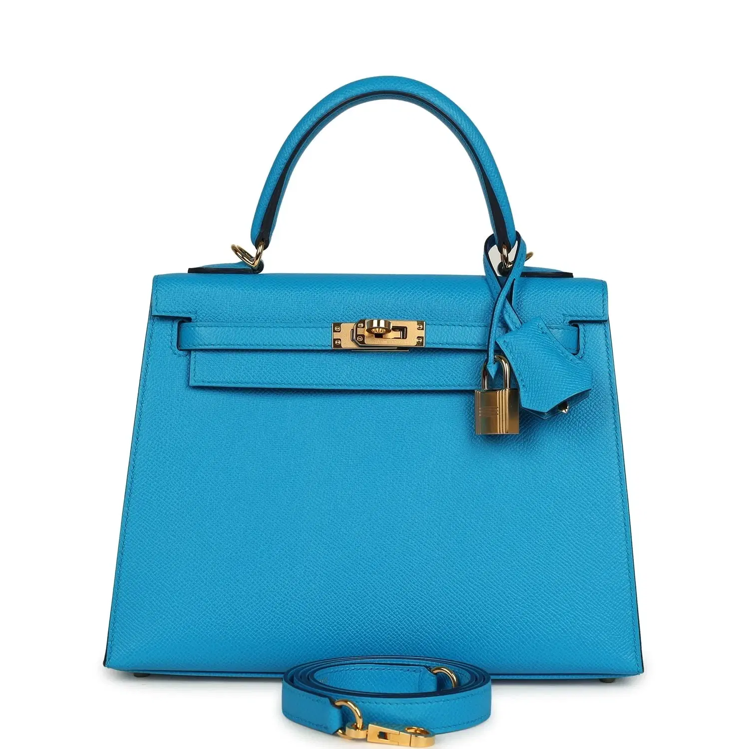 Pre-owned Hermes Kelly Sellier 25 Bleu Frida Epsom Gold Hardware
