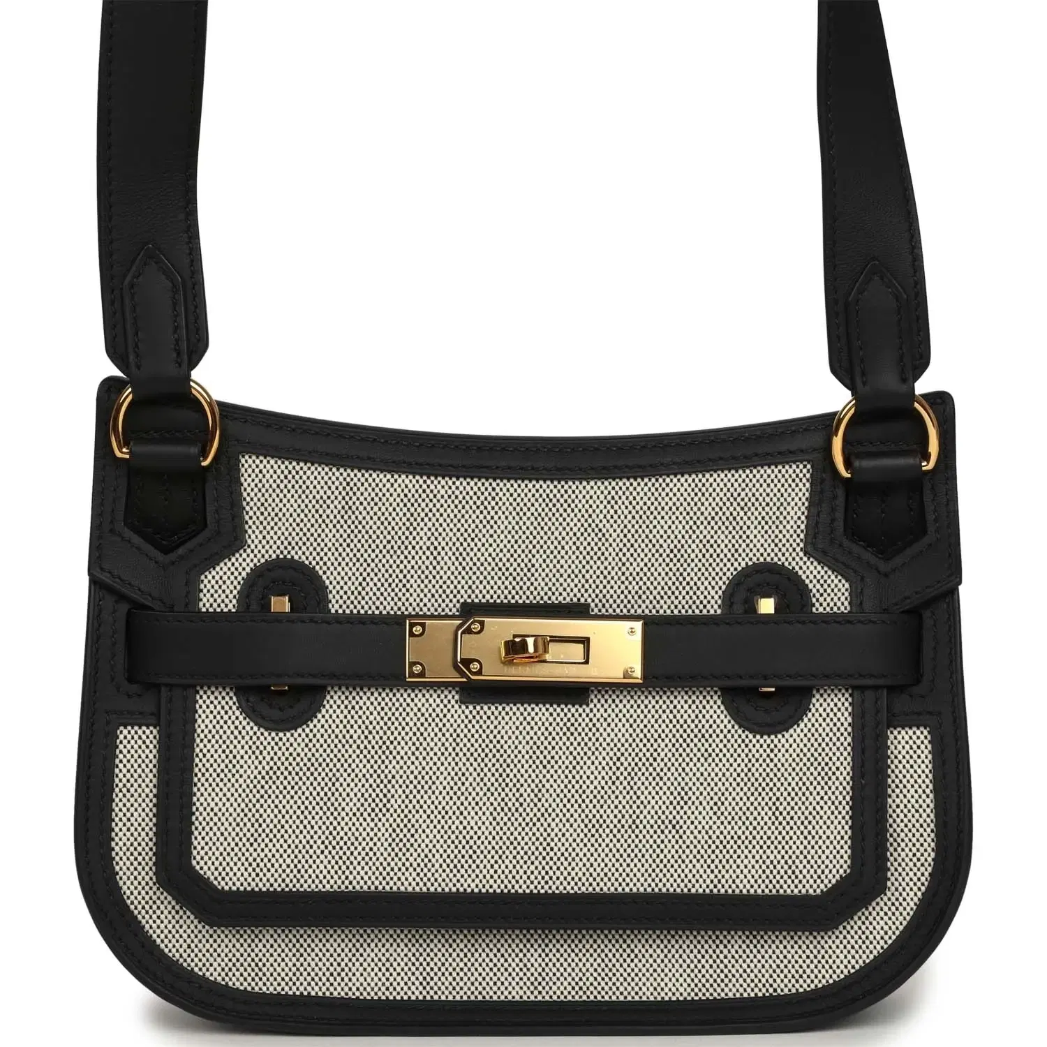 Hermes Jypsiere Mini Black and Ecru Toile H Black Swift Gold Hardware