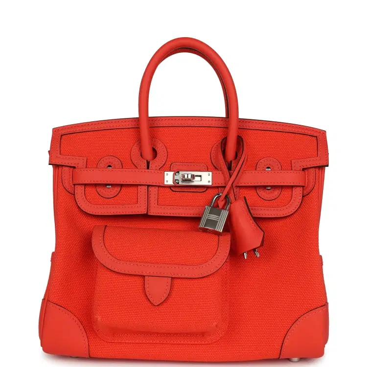 Hermes Birkin 25 Cargo Orange Field Toile Goeland and Swift Palladium Hardware-Hover-Image