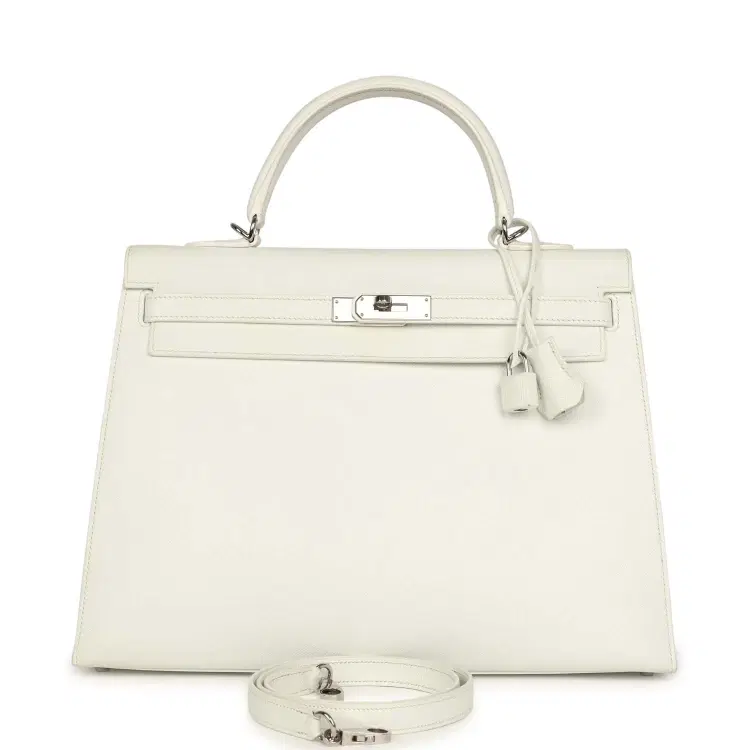 Pre-owned Hermes Kelly Sellier 35 White Epsom Palladium Hardware-Hover-Image