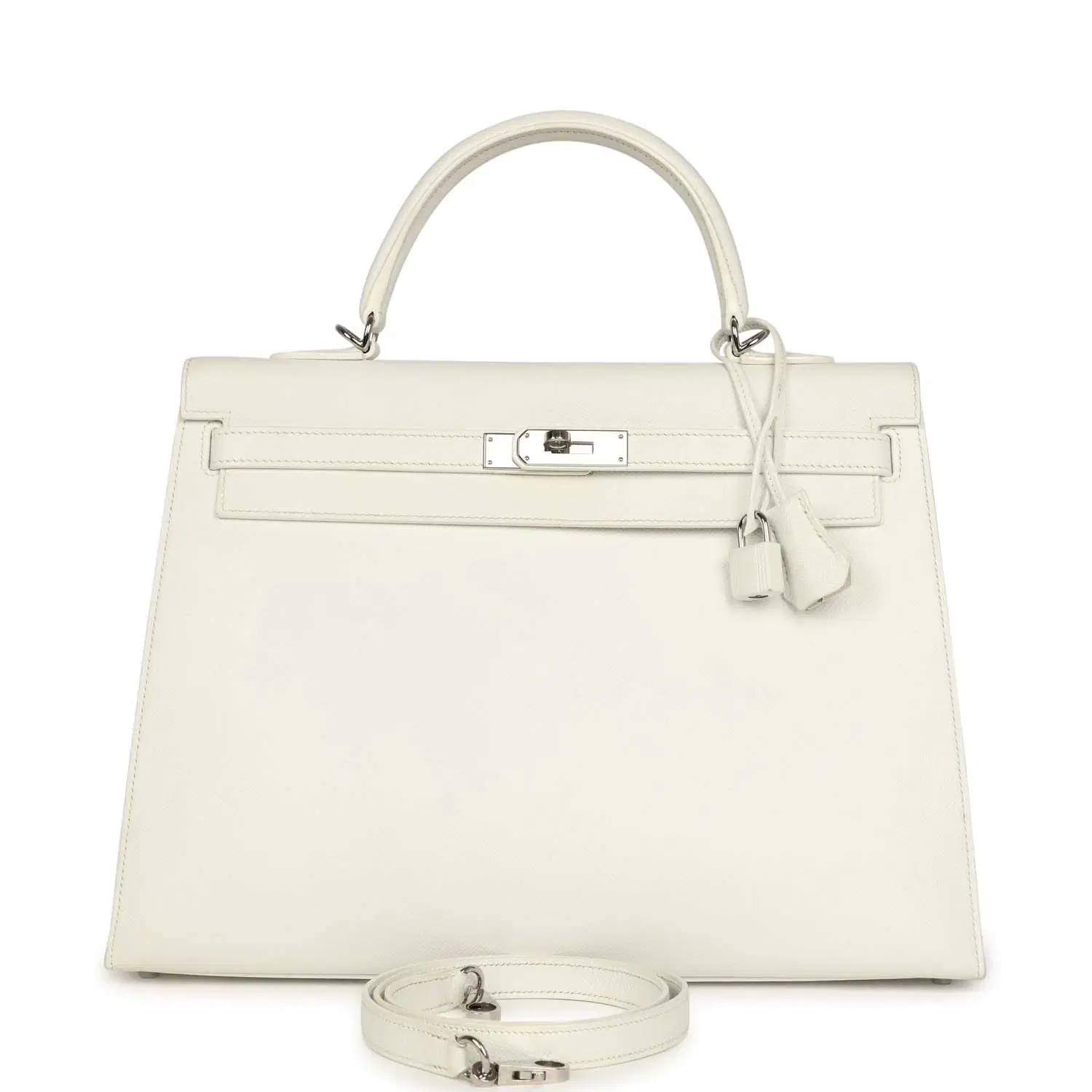 Pre-owned Hermes Kelly Sellier 35 White Epsom Palladium Hardware