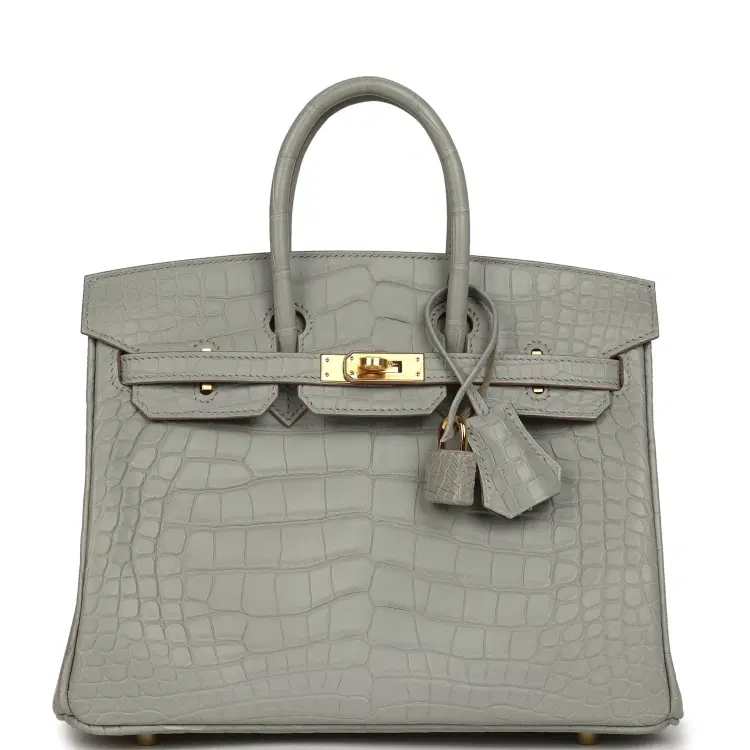 Hermes Birkin 25 Gris Perle Matte Alligator Gold Hardware-Hover-Image
