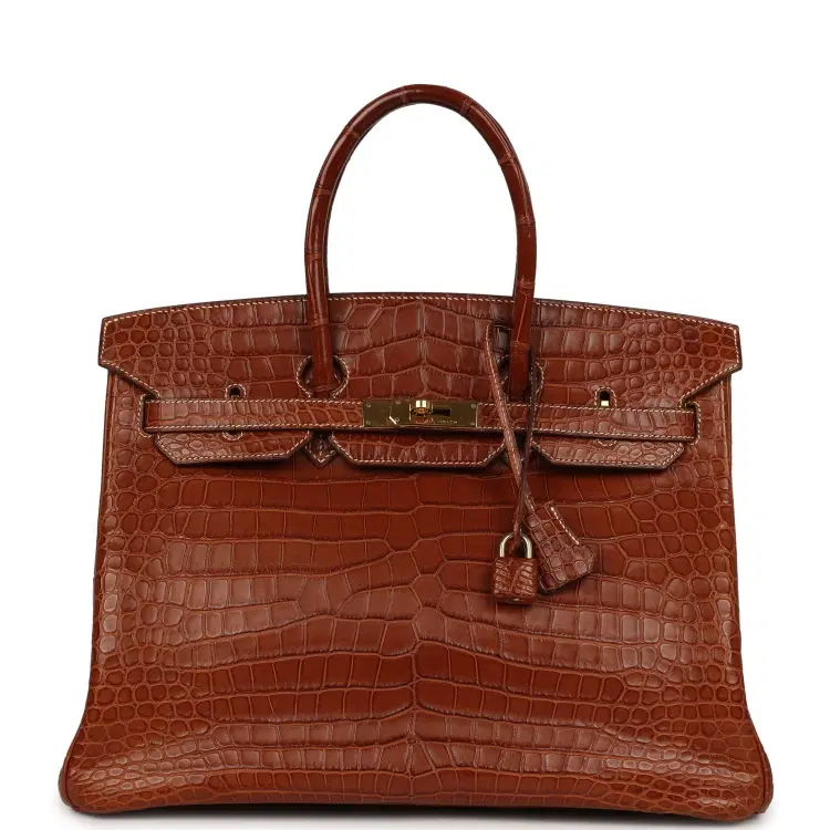 Pre-owned Hermes Birkin 35 Gold Matte Porosus Crocodile Gold Hardware-Hover-Image