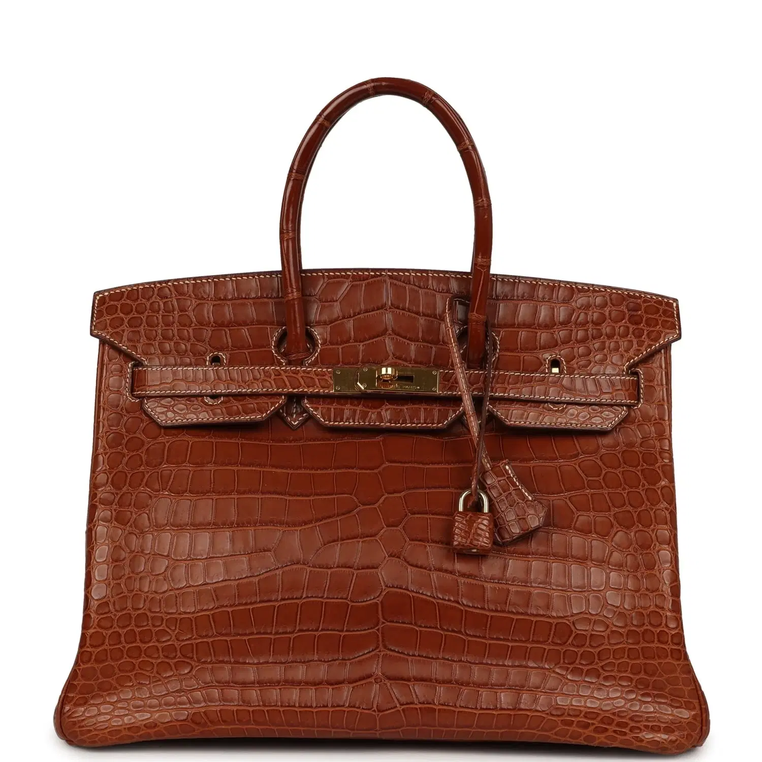 Pre-owned Hermes Birkin 35 Gold Matte Porosus Crocodile Gold Hardware