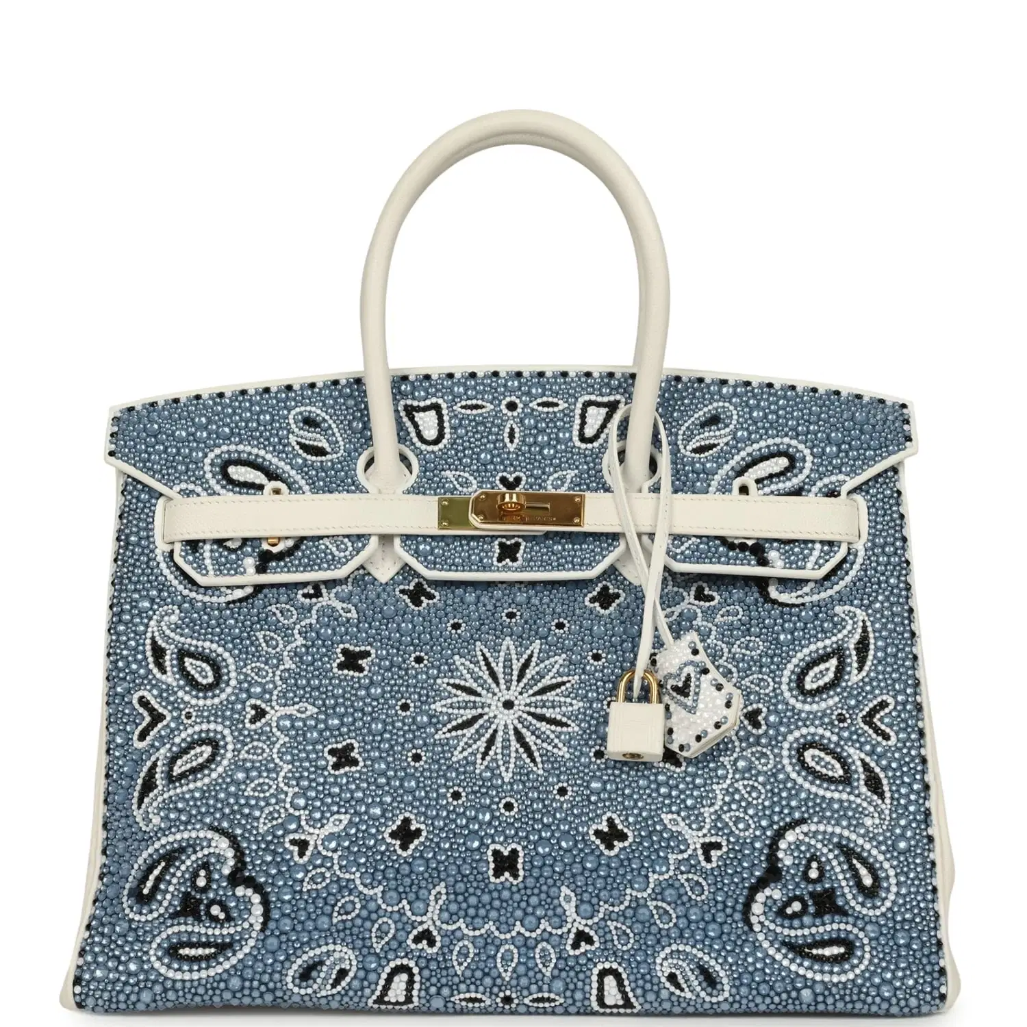Custom "Paisley Bandana" Swarovski Crystal Hermes Birkin 35 White Epsom Gold Hardware