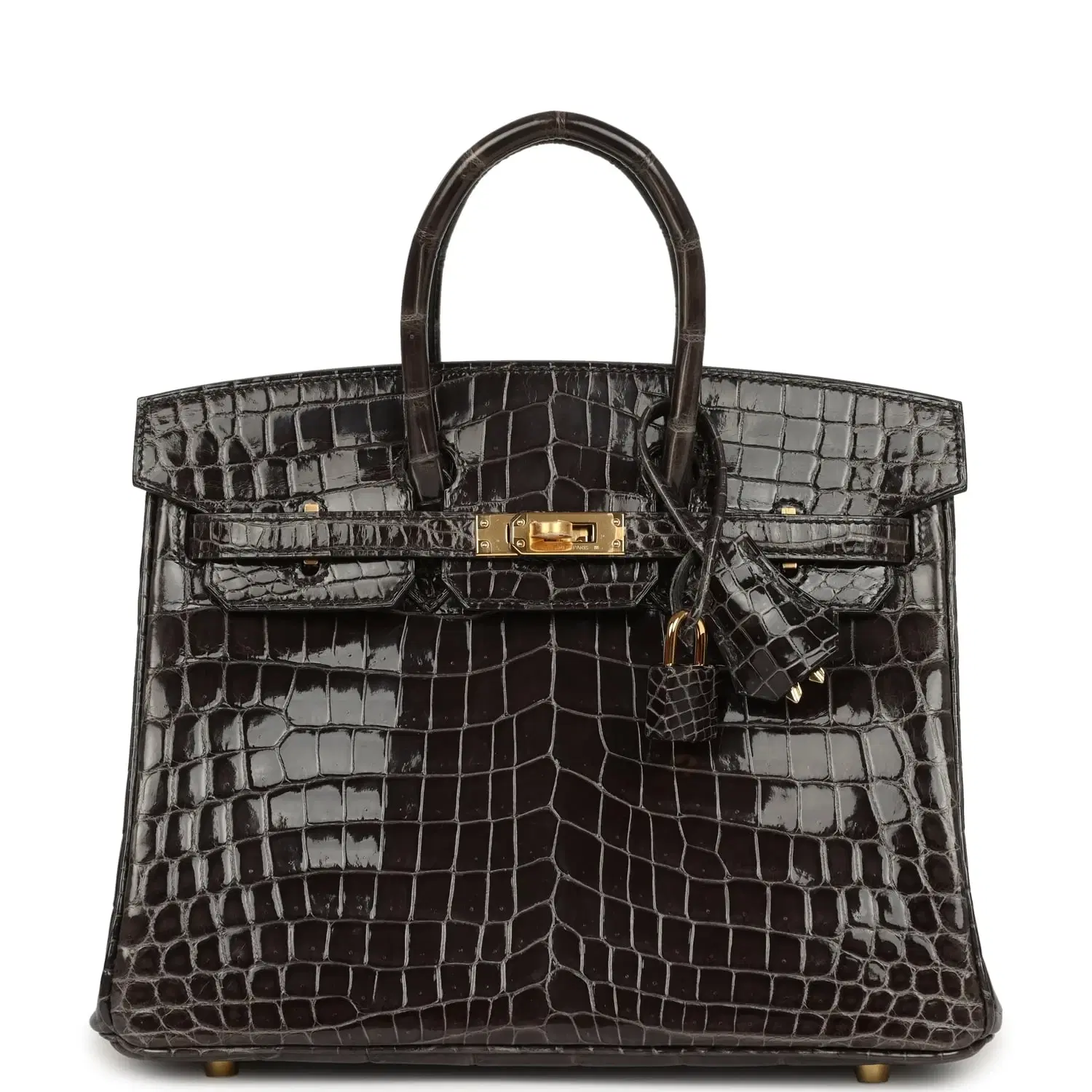 Hermes Birkin 25 Graphite Shiny Niloticus Crocodile Gold Hardware