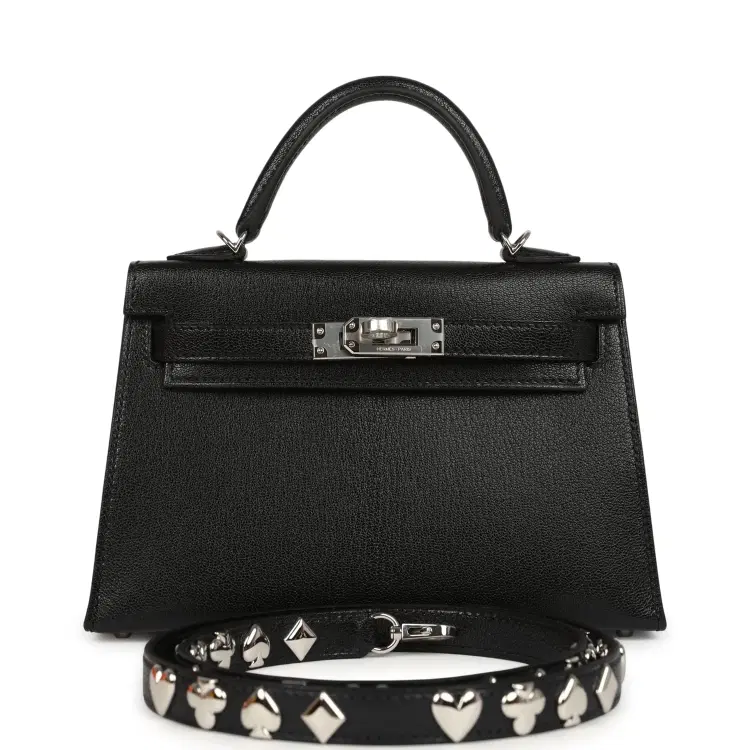Hermes "Clou De Coeur" Kelly Sellier 20 Black Chevre Chamkila Palladium Hardware-Hover-Image