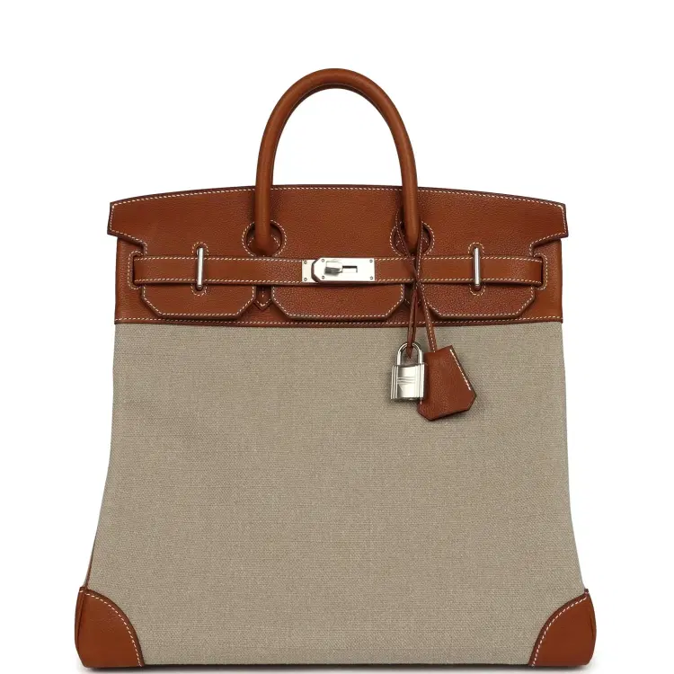Hermes Birkin HAC 40 Fauve Barenia and Ficelle Toile H Palladium Hardware-Hover-Image