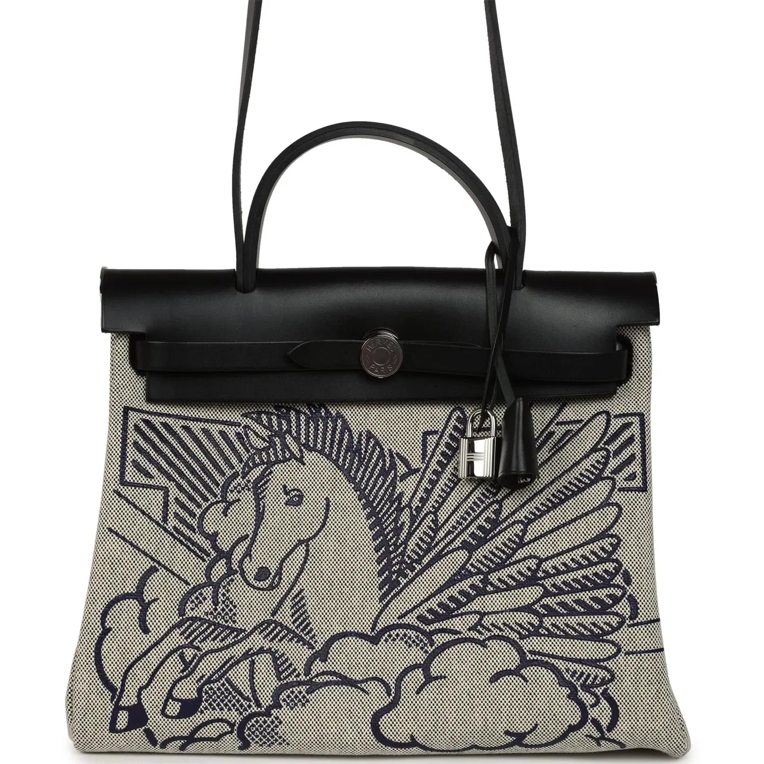 Hermes Herbag Zip Pegase Pop PM 31 Bleu Indigo-Ecru Toile H Canvas, Bleu Indigo Vache Hunter Palladium Hardware