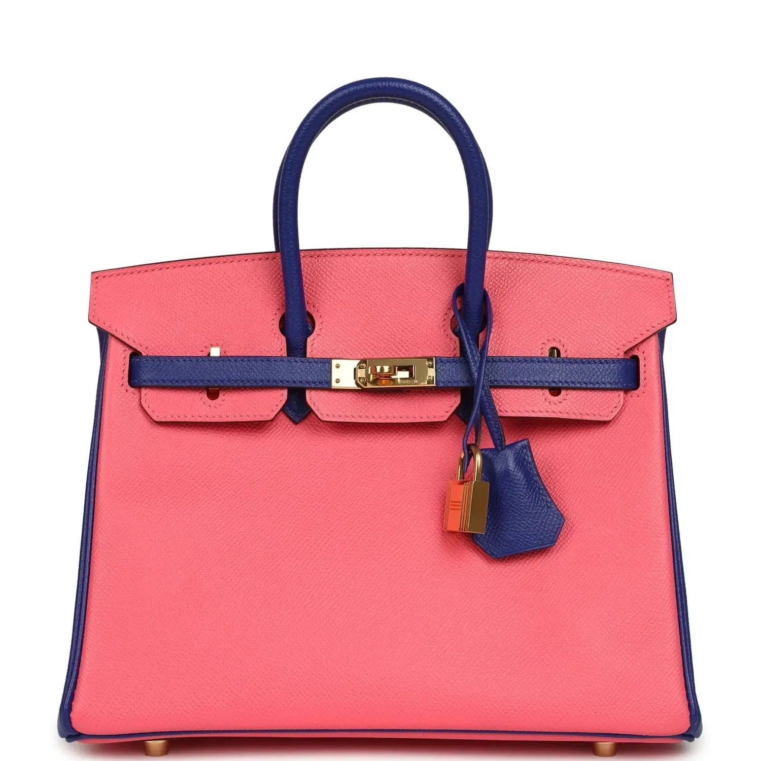 Pre-owned Hermes Special Order (HSS) Birkin 25 Rose Azalee and Bleu Electric Epsom Gold Hardware