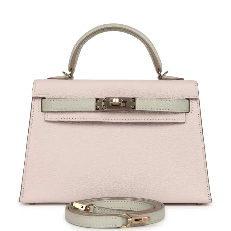 Hermes Special Order (HSS) Kelly Sellier 20 Mauve Pale and Gris Perle Chevre Mysore Permabrass Hardware-Hover-Image