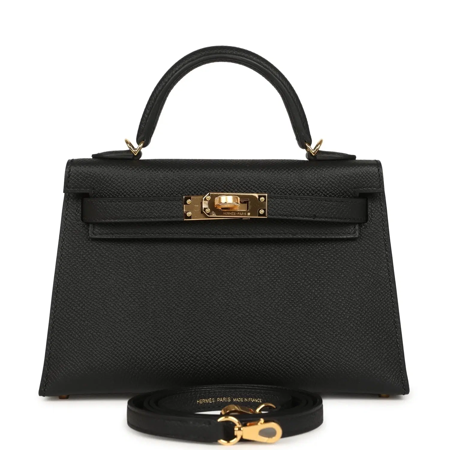 Hermes Kelly Sellier 20 Black Epsom Gold Hardware