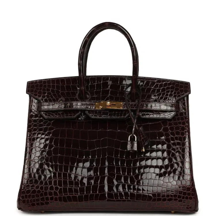Vintage Hermes Birkin 35 Havane Shiny Porosus Crocodile Gold Hardware-Hover-Image
