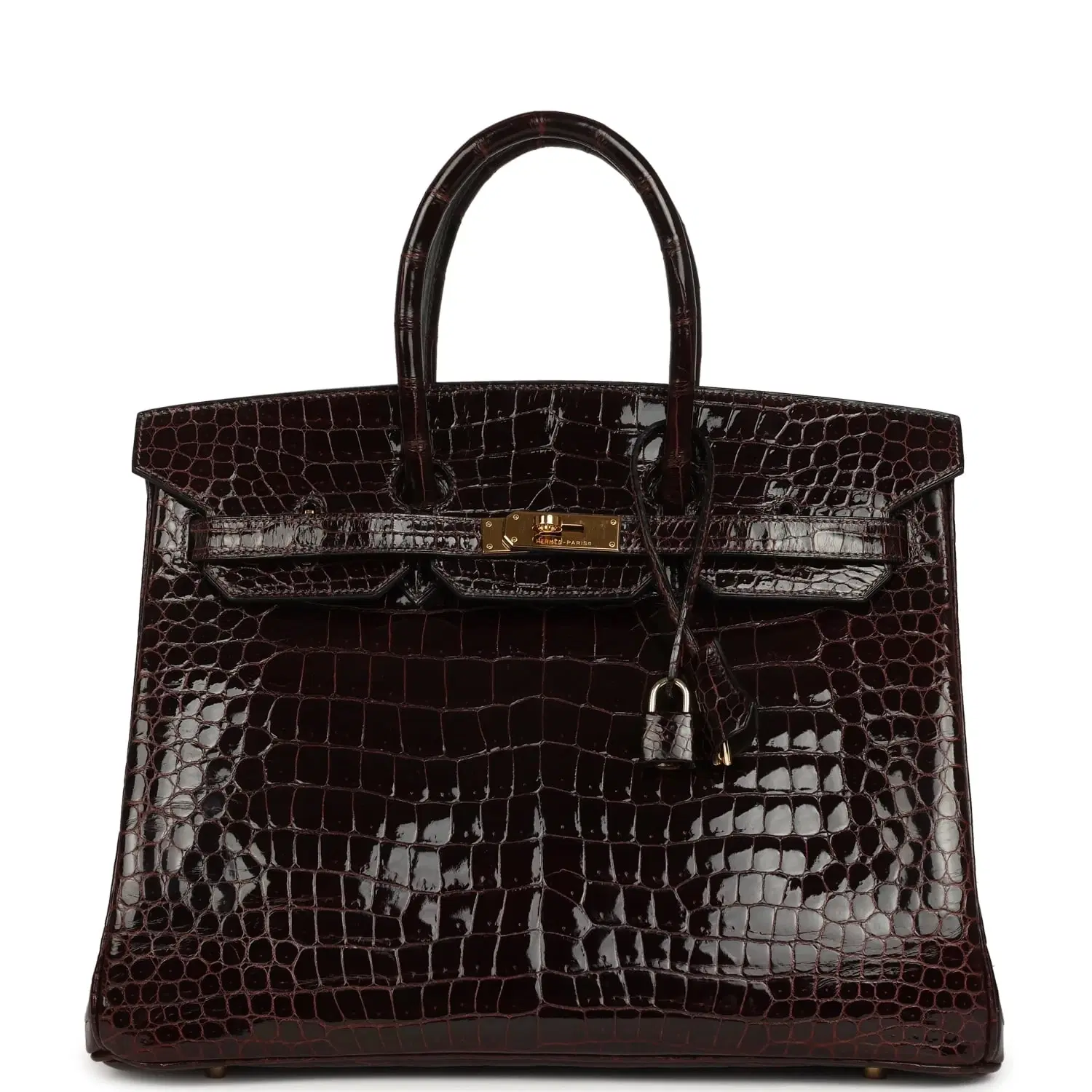Vintage Hermes Birkin 35 Havane Shiny Porosus Crocodile Gold Hardware