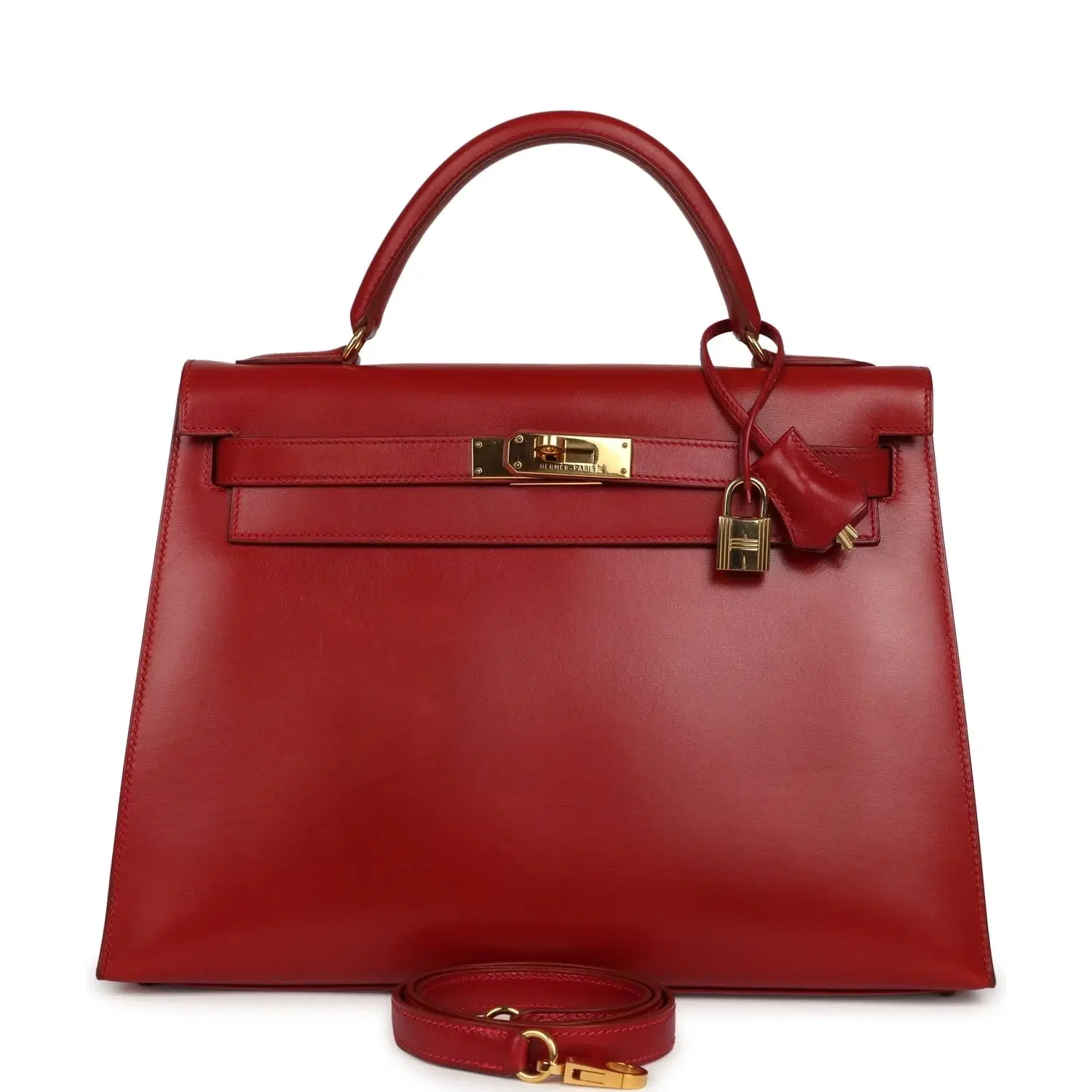Vintage Hermes Kelly Sellier 32 Rouge Vif Box Gold Hardware