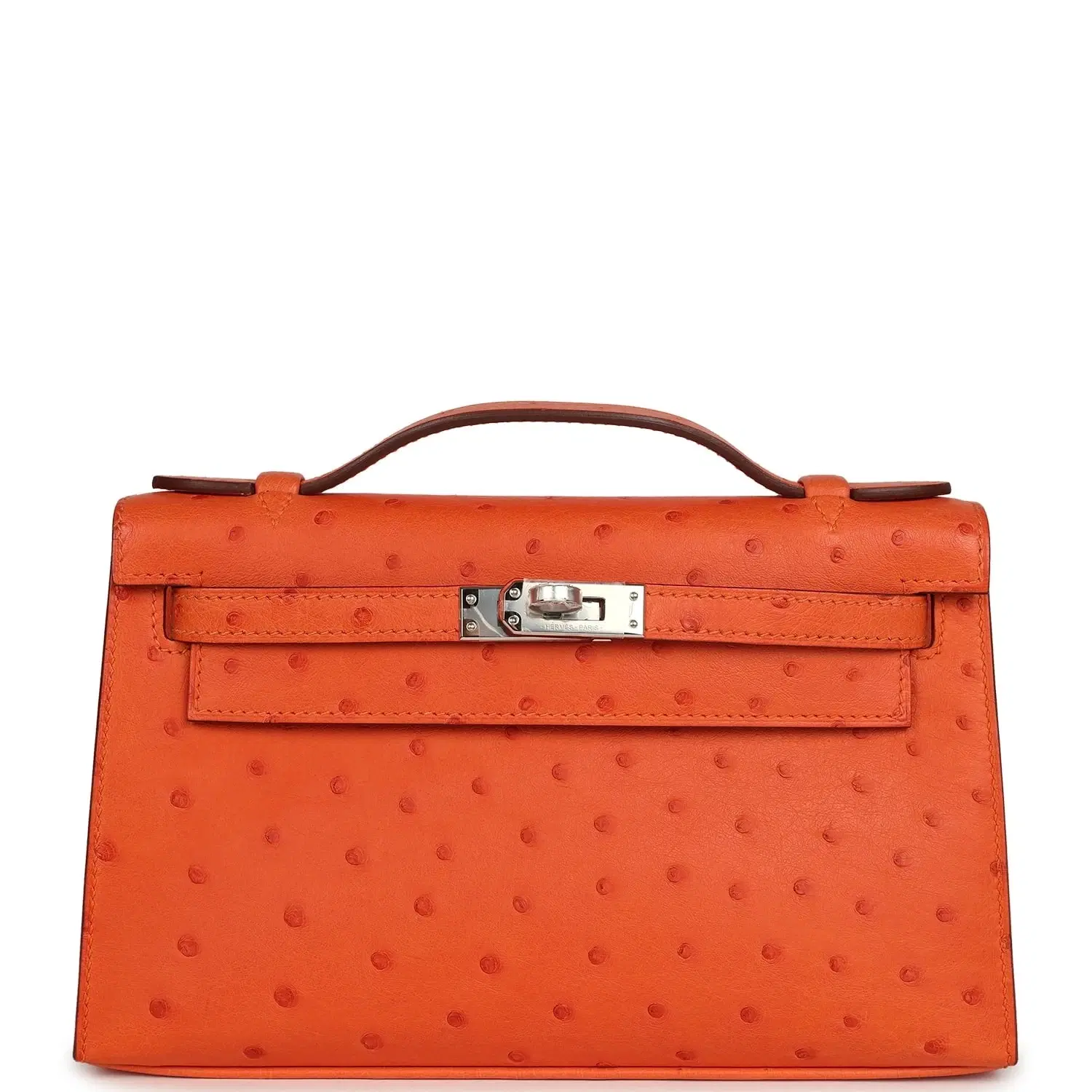 Hermes Kelly Pochette Tangerine Ostrich Palladium Hardware