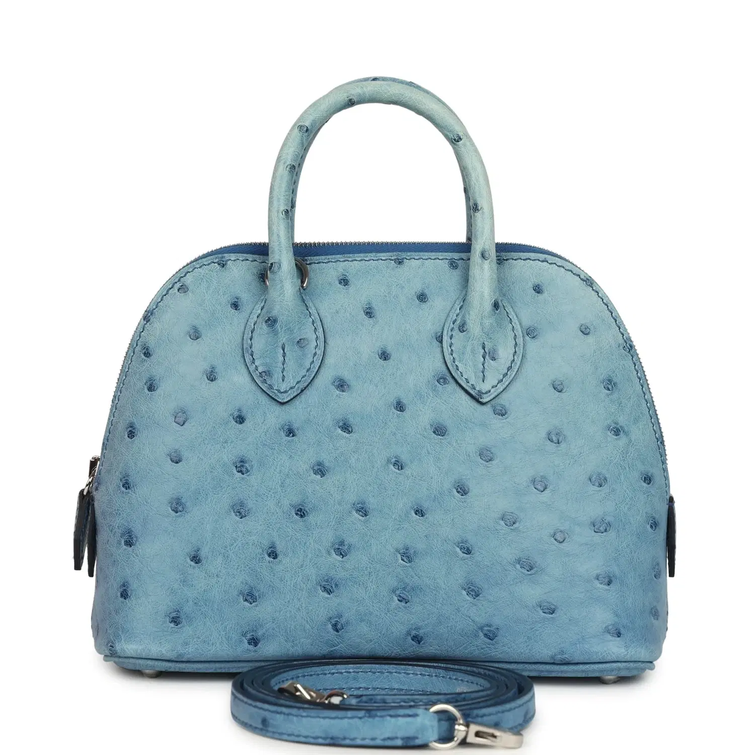 Hermes 1923 Bolide Mini Bleu Royal Ostrich Palladium Hardware
