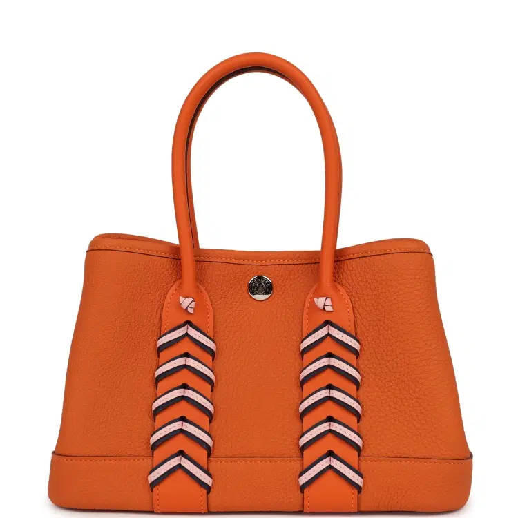 Hermes Garden Party Neo 23 "Bredies" Orange, Rose Sakura, Bleu Navy Togo and Swift Palladium Hardware-Hover-Image