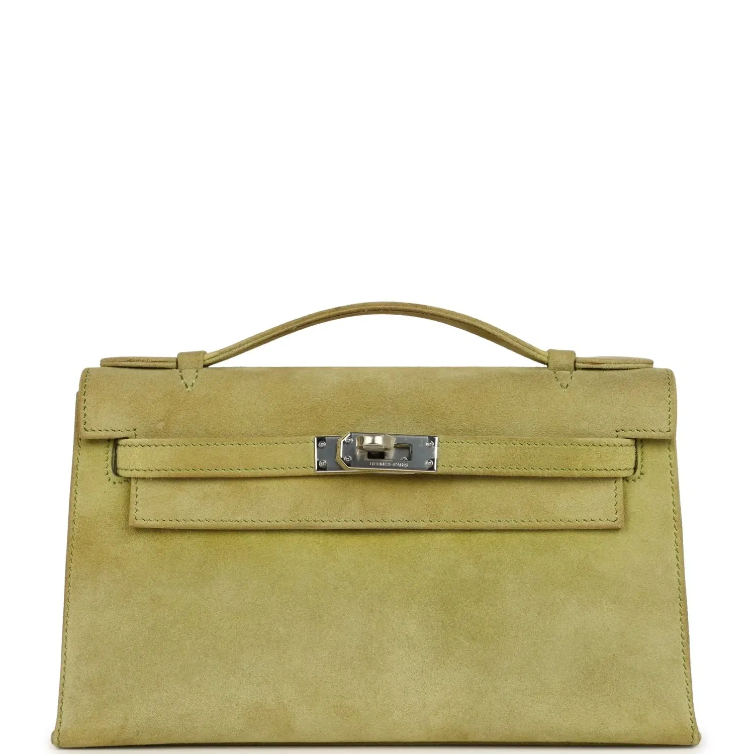 Vintage Hermes Kelly Pochette Vert Anis Doblis Palladium Hardware