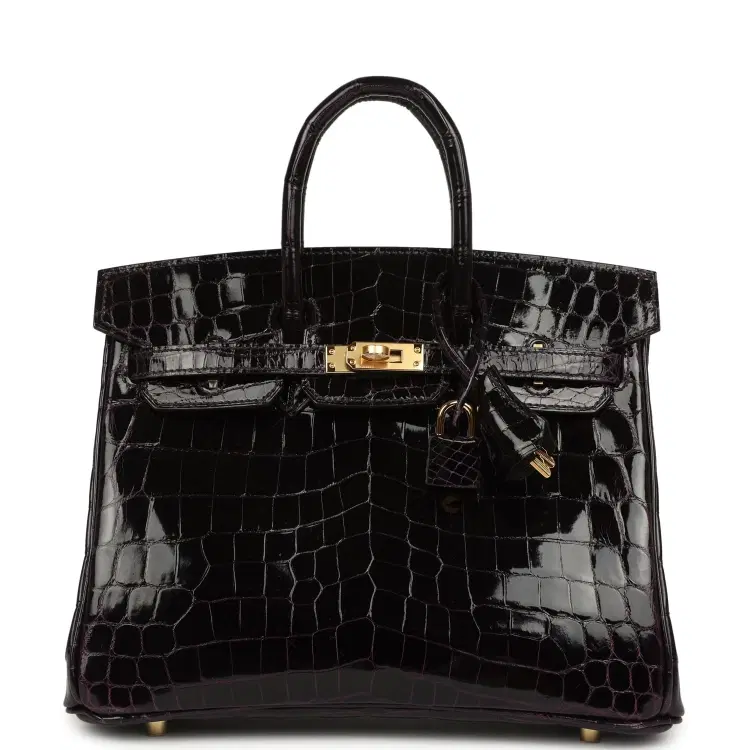 Hermes Birkin 25 Prunoir Shiny Niloticus Crocodile Gold Hardware-Hover-Image