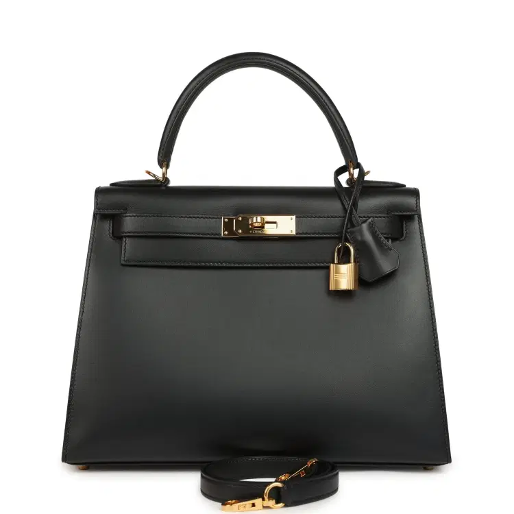 Pre-owned Hermes Kelly Sellier 28 Black Sombrero Gold Hardware-Hover-Image