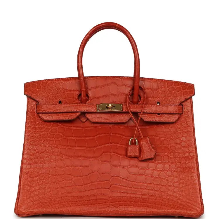 Pre-owned Hermes Birkin 35 Orange Matte Alligator Gold Hardware-Hover-Image