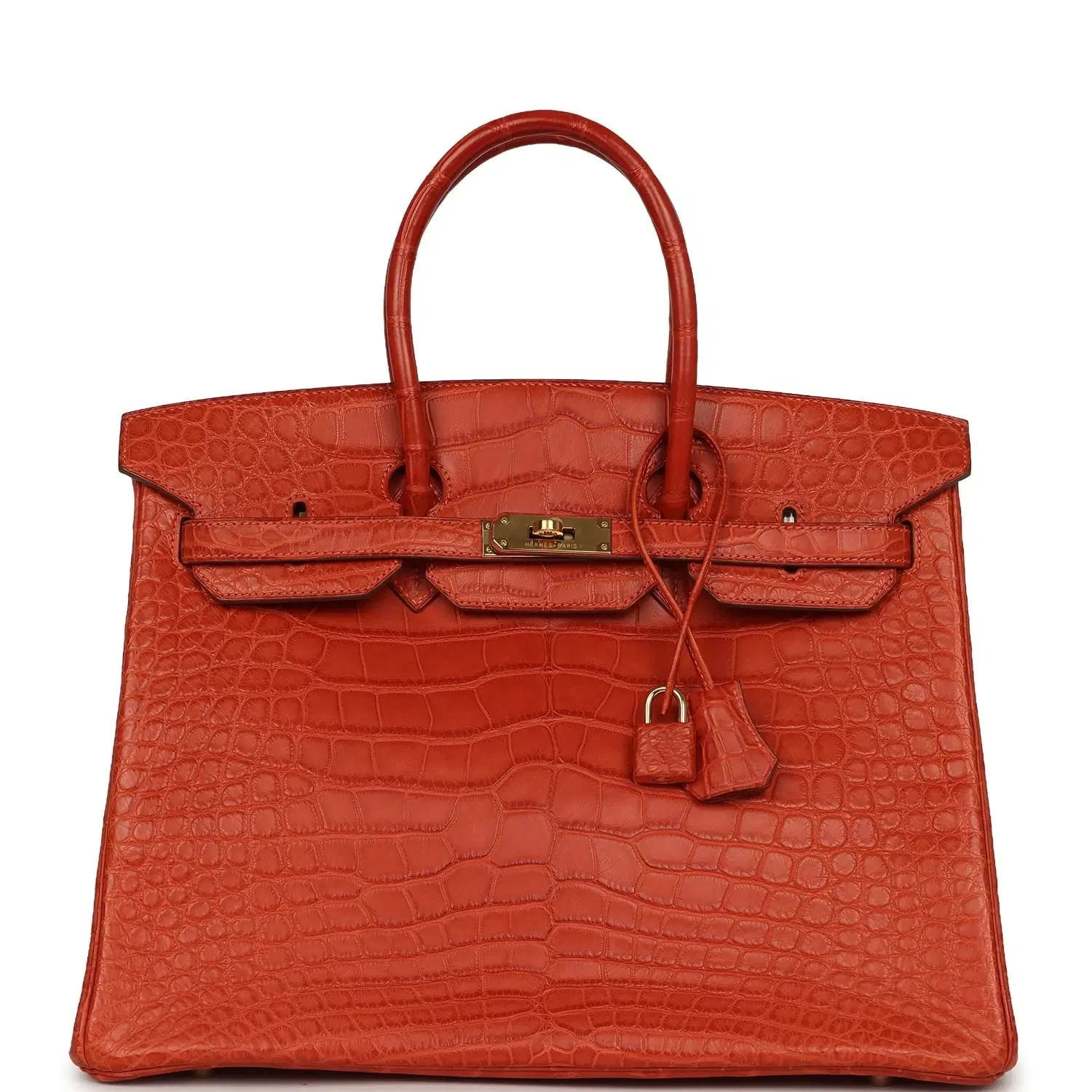 Pre-owned Hermes Birkin 35 Orange Matte Alligator Gold Hardware