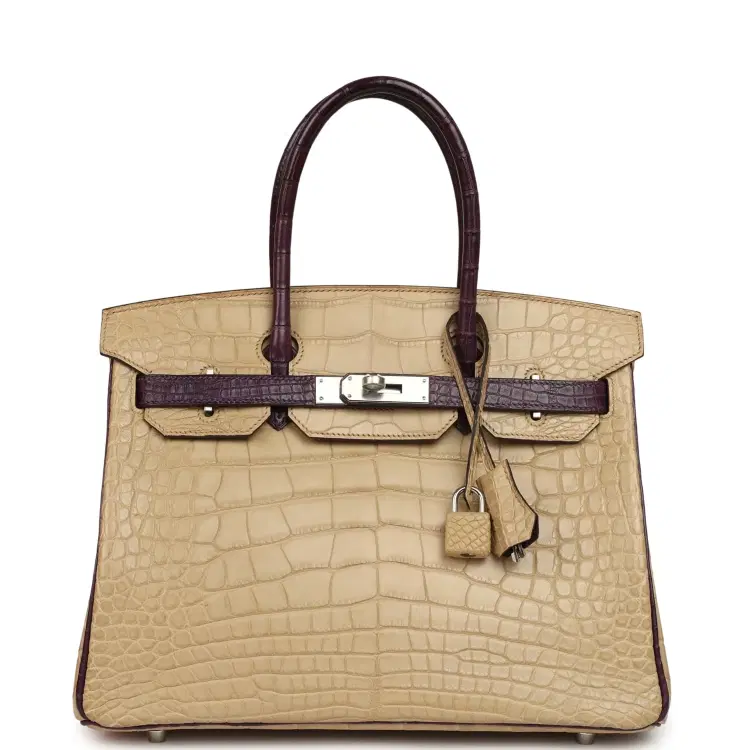 Pre-owned Hermes Special Order (HSS) Birkin 30 Poussiere, Amethyst Matte Alligator Palladium Hardware-Hover-Image