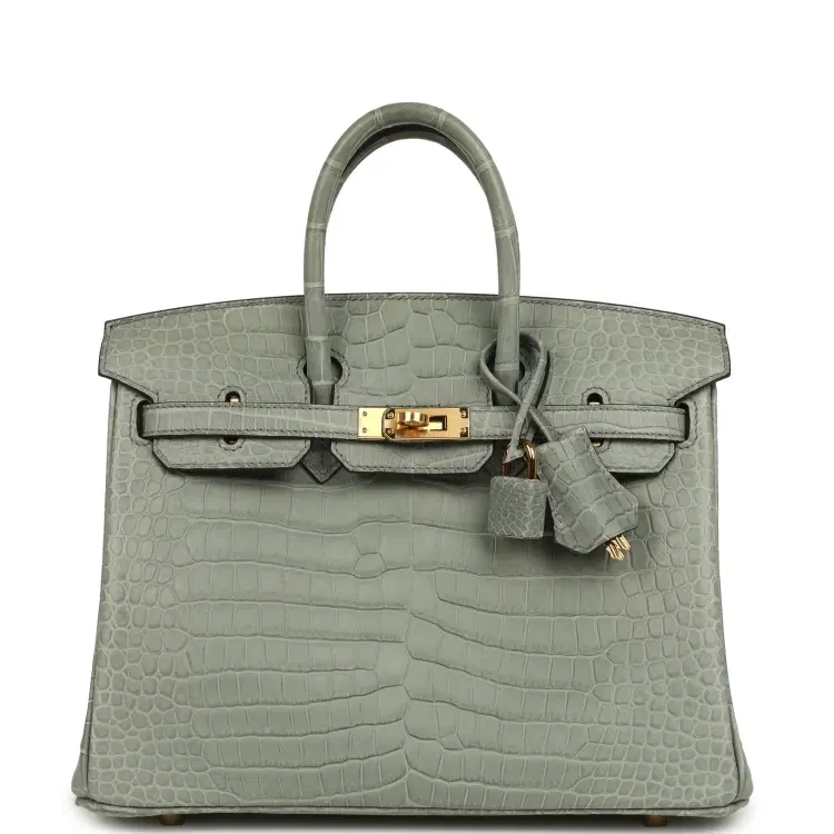 Hermes Birkin 25 Gris Ciment Matte Porosus Crocodile Gold Hardware-Hover-Image