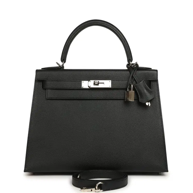 Pre-owned Hermes Kelly Sellier 28 Black Epsom Palladium Hardware-Hover-Image