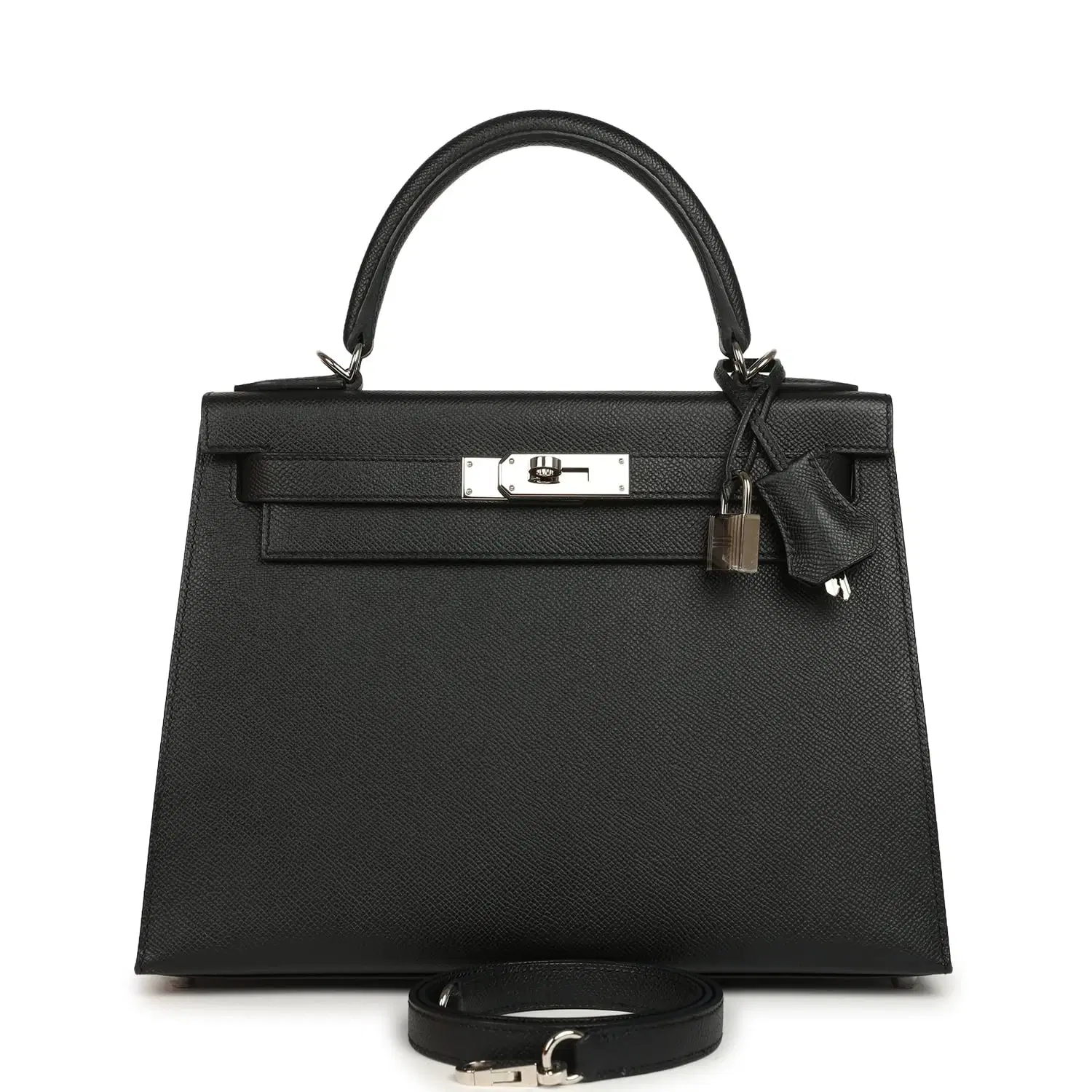 Pre-owned Hermes Kelly Sellier 28 Black Epsom Palladium Hardware