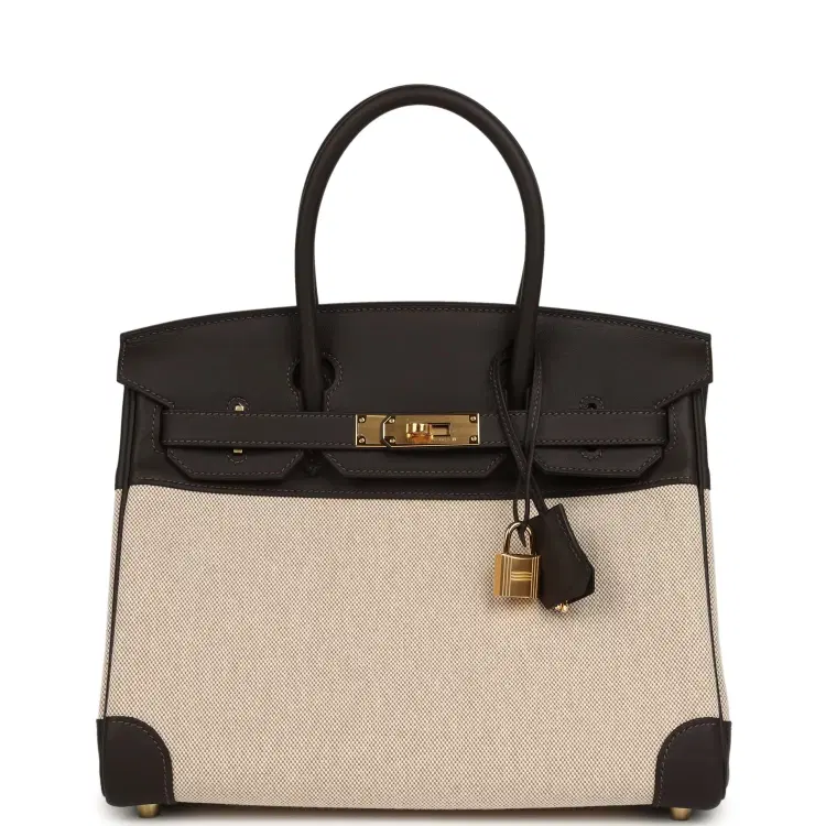 Hermes Birkin 30 Ecru and Beige Toile H Canvas, Bai Brun Swift Gold Hardware-Hover-Image