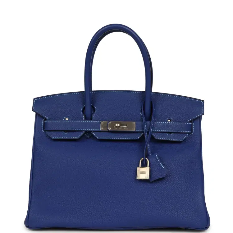 Pre-owned Hermes Special Order (HSS) Birkin 30 Bleu Electric Togo Brushed Palladium Hardware-Hover-Image