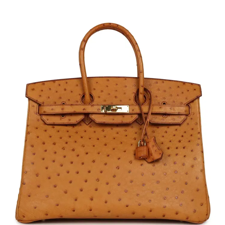 Pre-owned Hermes Birkin 35 Cognac Ostrich Gold Hardware-Hover-Image