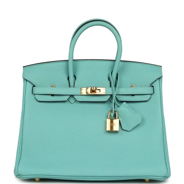 Pre-owned Hermes Birkin 25 Bleu Atoll Togo Gold Hardware-Hover-Image