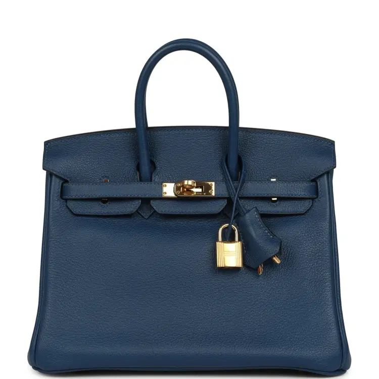 Pre-owned Hermes Birkin 25 Deep Blue Novillo Gold Hardware-Hover-Image