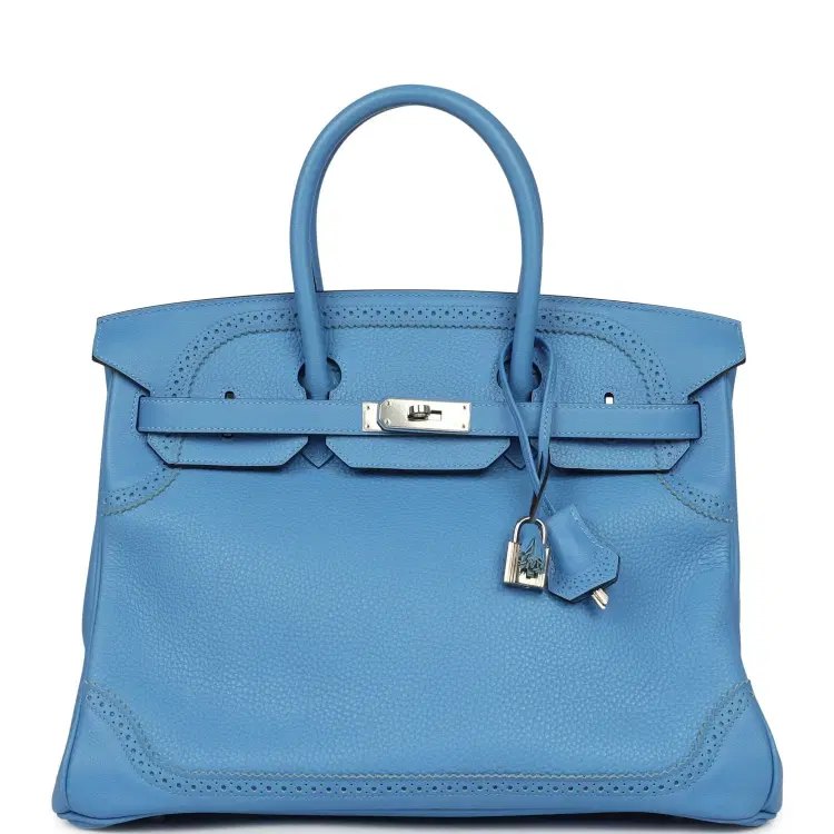 Pre-owned Hermes Birkin Ghillies 35 Bleu Paradise Clemence, Evercolor Palladium Hardware-Hover-Image
