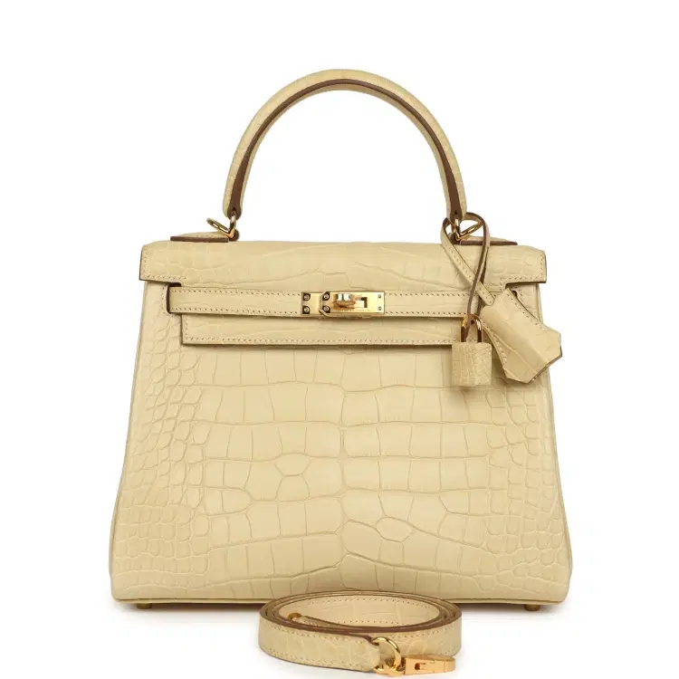 Hermes Kelly Retourne 25 Vanille Matte Alligator Gold Hardware-Hover-Image